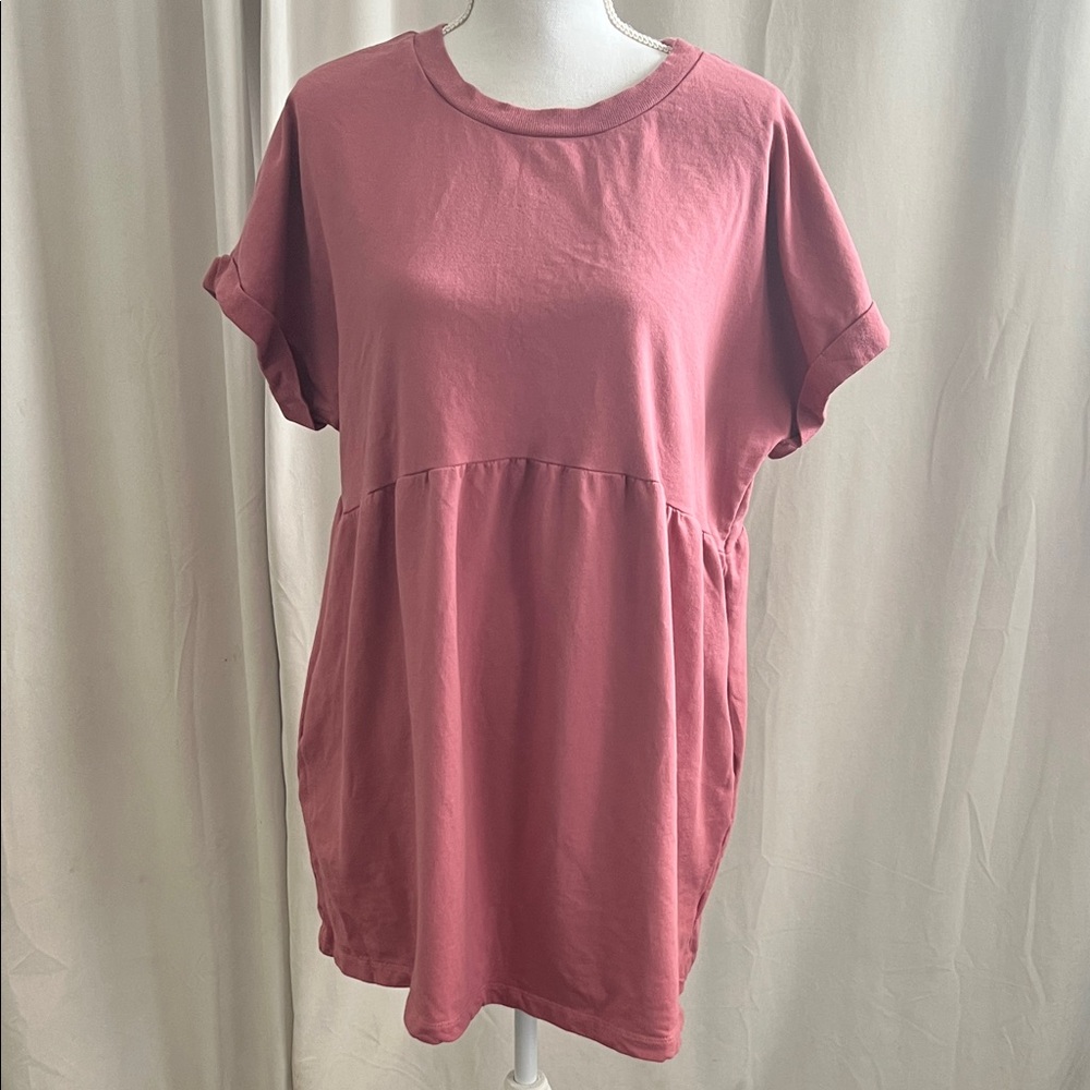 Short Sleeve Babydoll Tunic Top - Dusty Rose